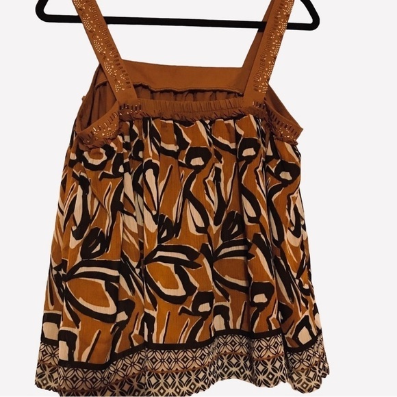 Boho Beaded Wide Strap Flowing Brown and Black Tank Top Shell - Picture 3 of 5